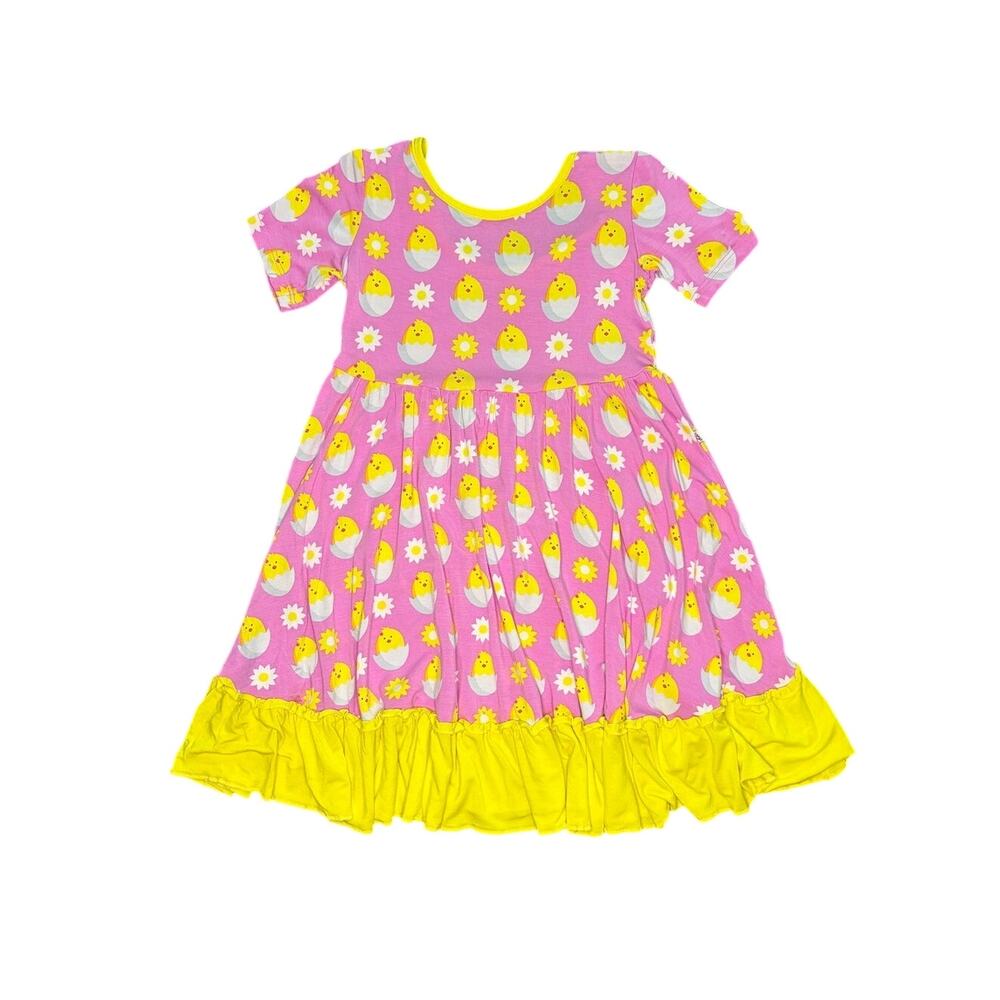 Little Bum Bums 4T Toddler Bamboo Viscose Dress Pink Yellow Chick Spring Summer